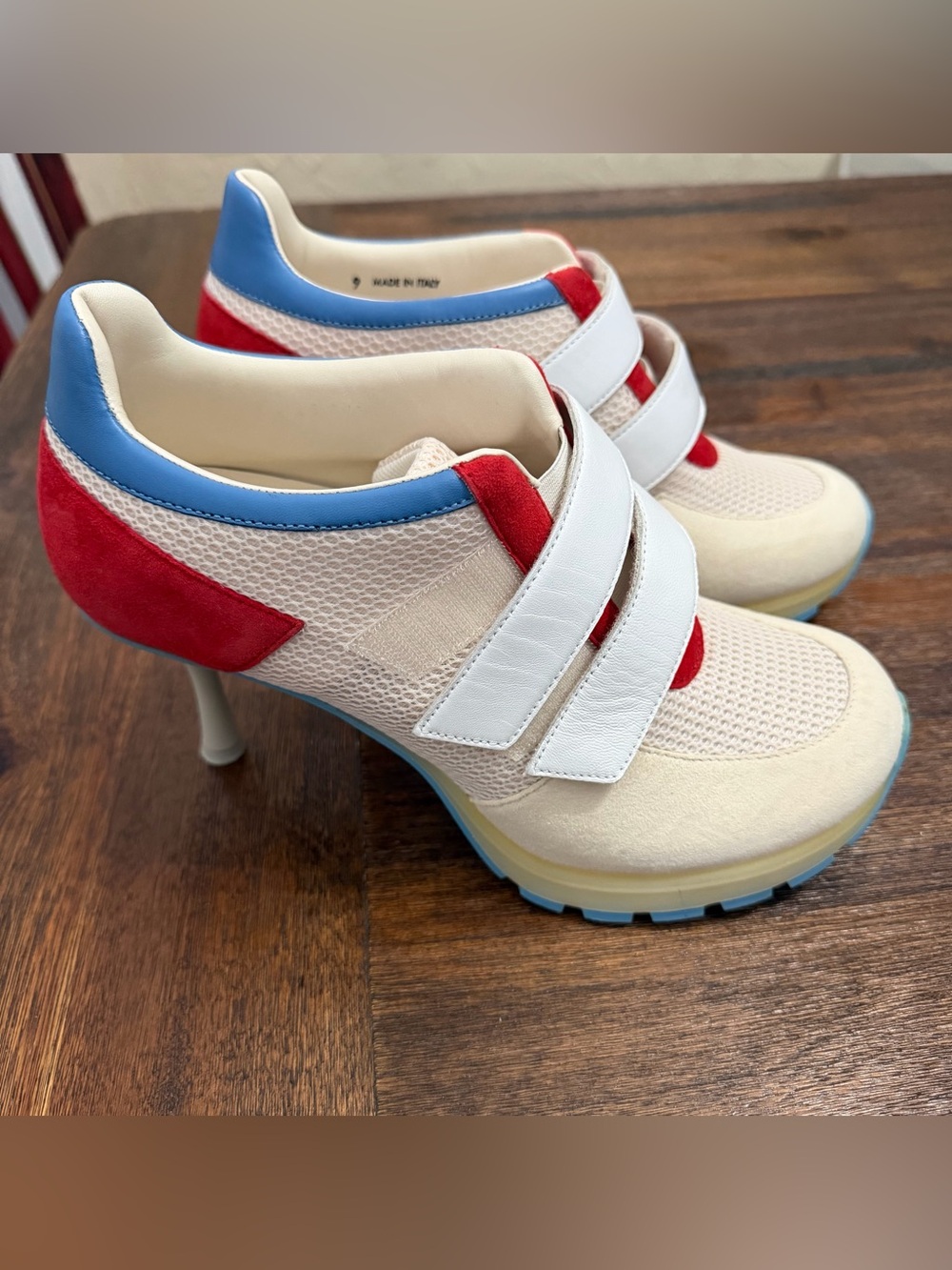 SNEEX Sara Blakely The Blake Hy-Heel High Heel Sneaker Retro Blue Red White Size